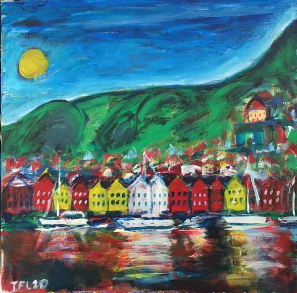 Havneby Maleri af Torben Friis Larsen