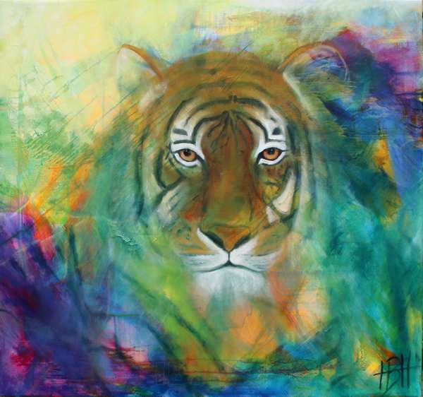 Maleri af tiger malet af Helle Borg Hansen