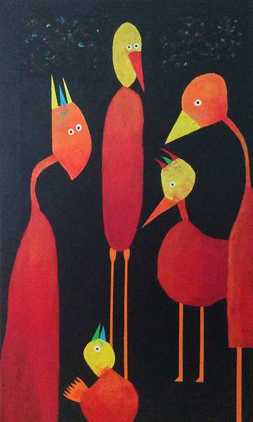 Fugletræf 3 - Maleri af Vivi Kofod