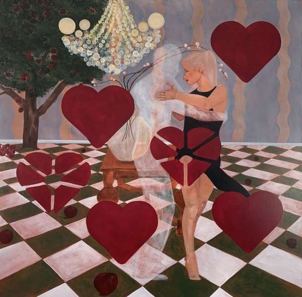Christina Dentov Clark, Ghost Dancing, 100x100 cm Maleri