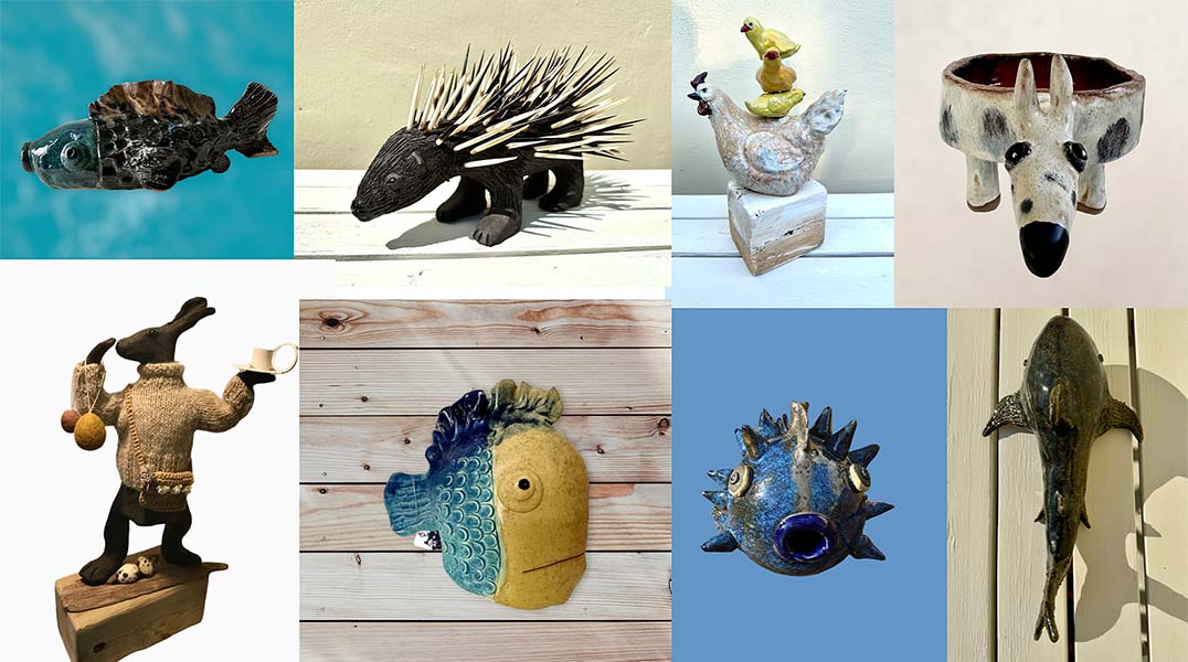 Keramiske skulpturer af dyr af kunstner, Susanne Herrmann
