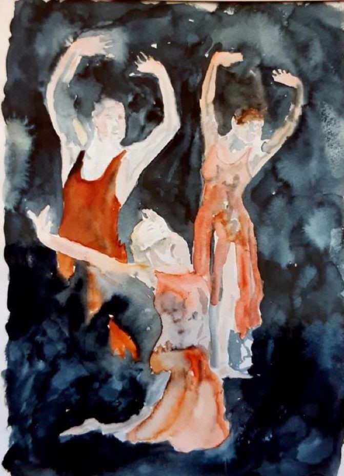 Akvarel maleri - "Dansere" - 30 x 40 cm af kunstner Michael Ancher Haasum